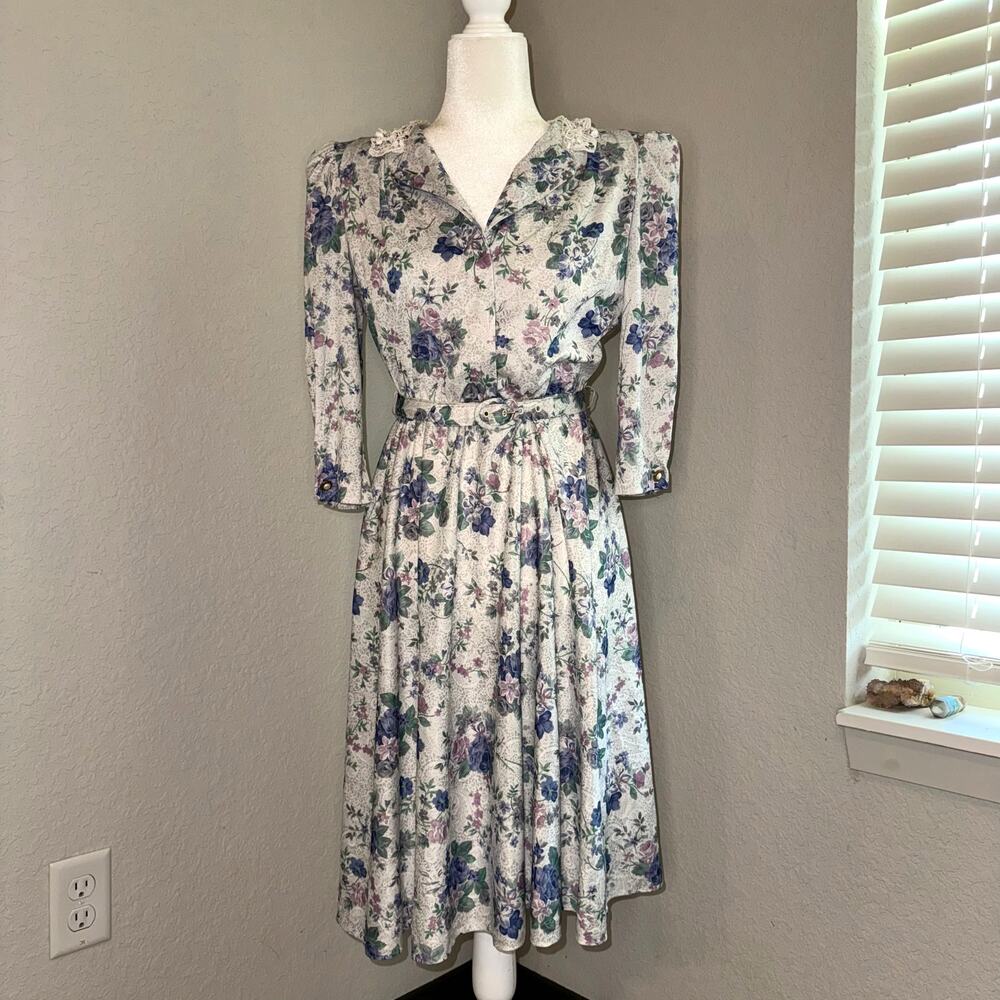 Vintage '80s Whirlaway Frocks Floral Midi Dress Womens Small Cottagecore Modest
